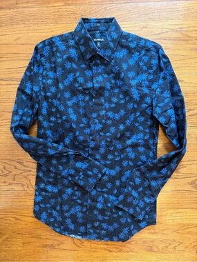 Express Black Shirt with Blue Floral Print